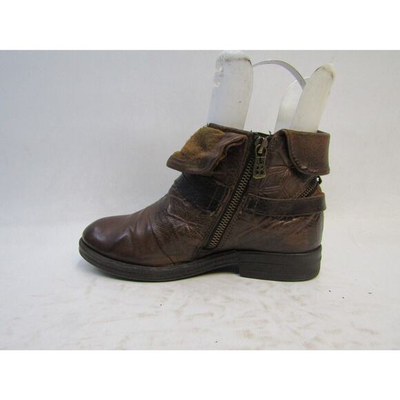 A.S. 98 Womens Size 36 EUR Brown Tooled Leather Buckle Zip Ankle Boots Booties - Picture 2 of 11